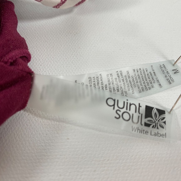 Quint Soul Womens Bikini Medium Stripe Burgundy White Pull On Lined Beach Pool - Picture 9 of 11